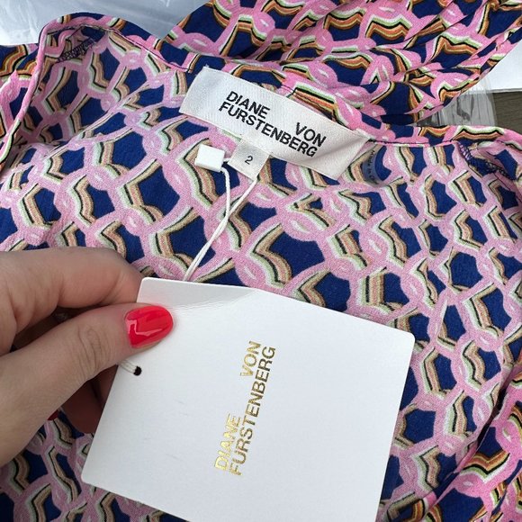 Diane Von Furstenberg Draco Wrap V-neck Dress Deep Blue Geometric Print Sz 2 - Picture 3 of 11